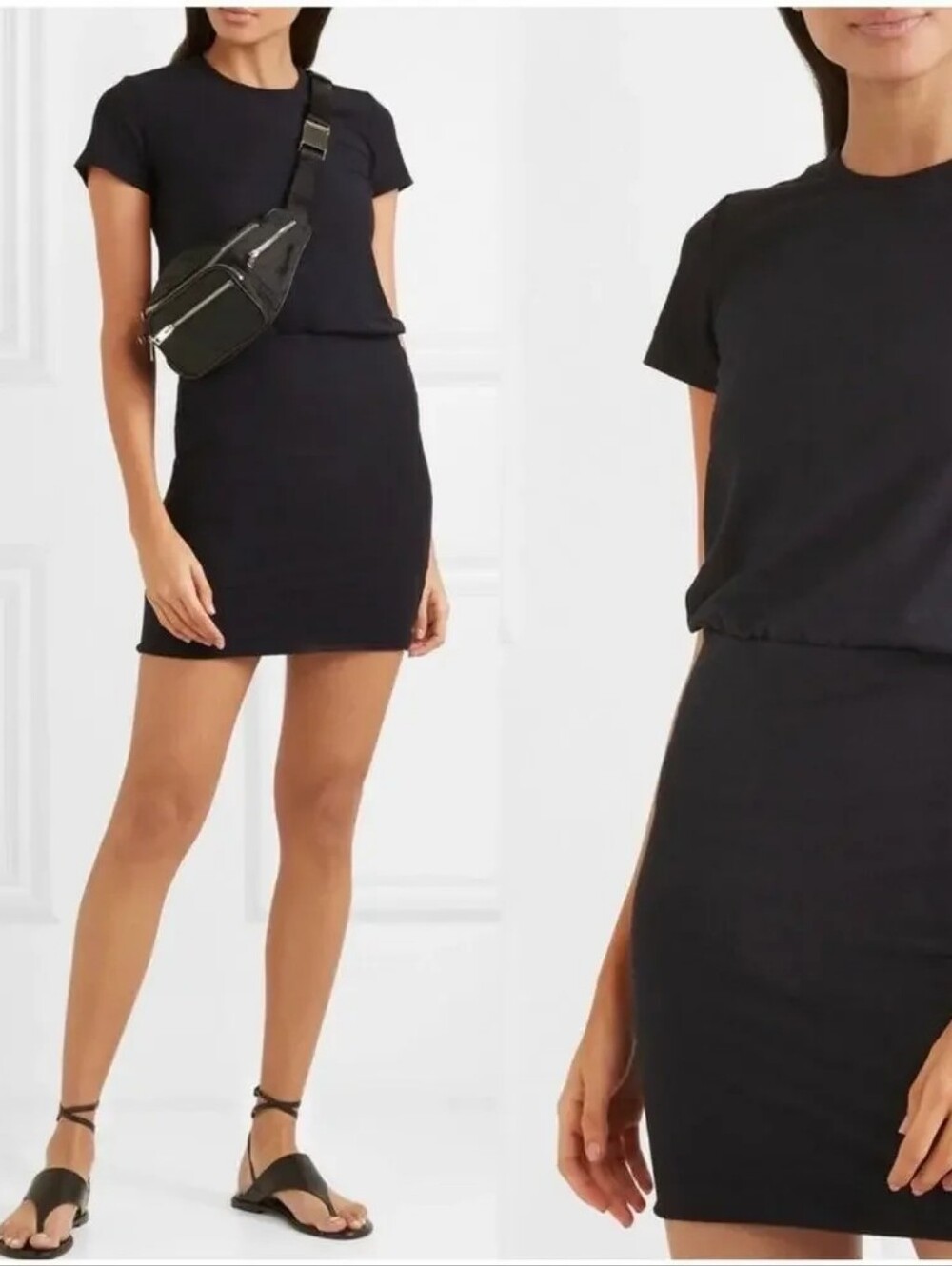 $225 James Perse Stretch Jersey Blouson T-Shirt Dress Black Size 1 Scoop Neck